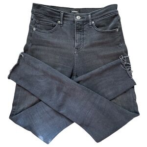 Express Mid-Rise Dark Wash Raw Hem Skinny Jeans 6L